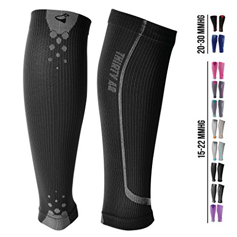 Graduated Calf Compression Sleeves for Men & Women by Thirty48 | 15-22 OR 20-30 mmHg | Maximize Faster Recovery by Increasing Oxygen to Muscles | Great for Running, Walking, Crossfit, Cycling, Travel