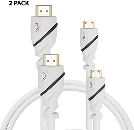 2 PACK High-Speed HDMI to Mini HDMI type A-C (3 Feet) cable for Connecting Camcorders & DSLR Cameras to a TV, Supports 3D & 4K Resolution, Ethernet, 1080P and Audio Return - White