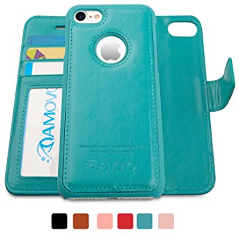 AMOVO iPhone 7 Case, iPhone 7 Wallet Case [Detachable Wallet Folio] [2 in 1] [Premium Vegan Leather] iPhone 8 Wallet Case with Gift Box Package (iPhone 7&8 (4.7") Aqua)