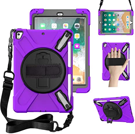 iPad Universal 9.7 inch Case ZenRich iPad 9.7 2017/2018 Case iPad Air 2 Case 2017 iPad Pro 9.7 Case 2016 with Kickstand Hand Strap and Shoulder Strap-Purple