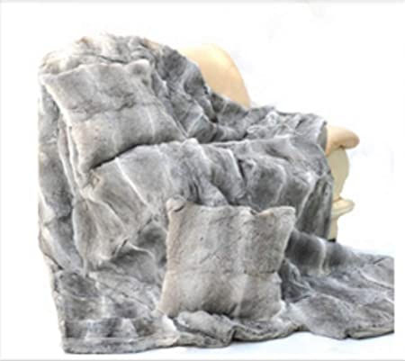 yingda1992 100% Real Rabbit Fur Throw Blanket Rug Real Fur Rug Carpet Cosy Suitable Throw(22' 'x 43'' Bluish Gray