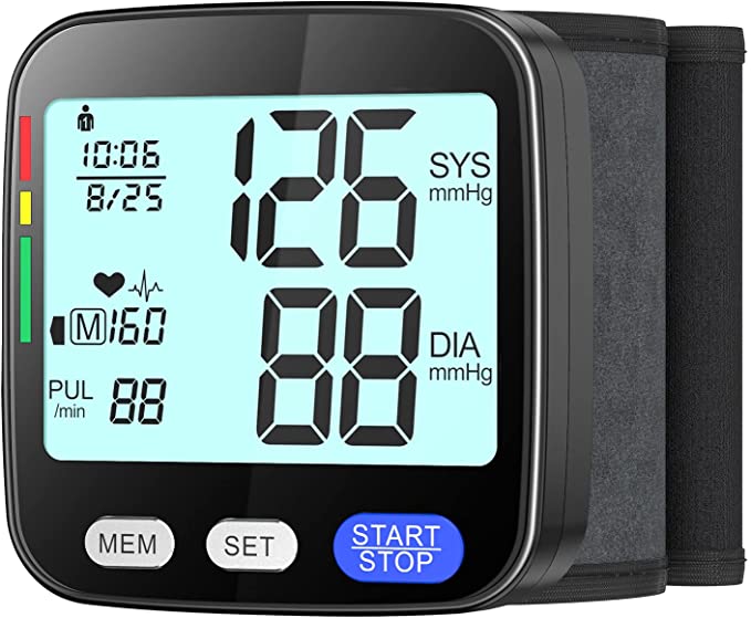 Wrist Blood Pressure Monitor, Blood Pressure Cuff for Home Use, Portable Automatic Digital BP Machine with Irregular Heartbeat Detector, Large LCD Backlit Display, Dual Users Mode, 2x199 Memory