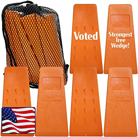 Cold Creek Loggers - Made in The USA! - 5.5" Orange Spiked Tree Wedges for Tree Cutting Falling, Bucking, Felling Wedges Chainsaw Loggers Supplies- Set of 6 Plus Free Carrying Bag