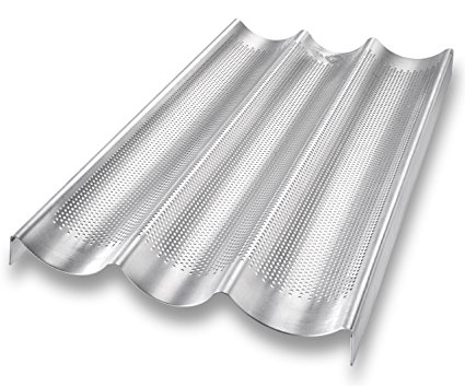 USA Pan Bakeware Aluminized Steel Perforated French Loaf Pan, 3-Well