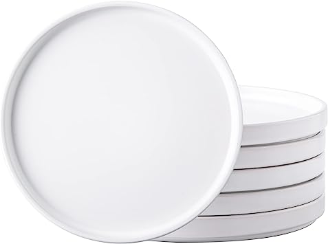 AmorArc Ceramic Plates Set of 6, Matte Glaze 8.0 Inch Dishes Set for Kitchen, Dessert,Salad,Appetizer, Small Dinner Plates, Microwave & Dishwasher Safe, Scratch Resistant, Matte White