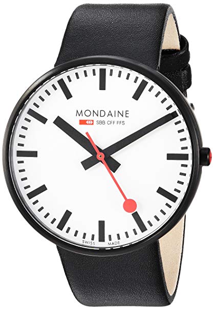 Mondaine ' SBB' Quartz Stainless Steel and Leather Casual Watch, Color:Black (Model: A660.30328.61SBB)