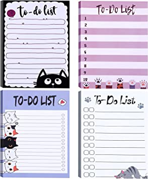 4 Pieces Cat Notepad to-Do List Sticky Notepad Notes Pads Small Planning Notes Sticky Notes for Fridge, Grocery List, Shopping List, to- List, Reminders, 3.9 x 5.9 Inch, 4 Designs