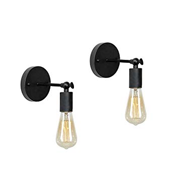 Anmytek Wall Light Fixture,Industrial Retro Rustic Loft Antique Wall Lamp Edison Vintage Pipe Wall Sconce Decorative Fixtures Lighting Luminaire (Bulbs not Included) (Simple Black 2pack)