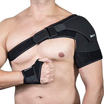 Shoulder Brace with Free Carpal Tunnel Wrist Brace for Women or Men; Back and Cuff Support for Injury Prevention; Dislocated AC Joint; Shoulder Pain; Adjustable Strap; Copper Compression; Hand Wraps
