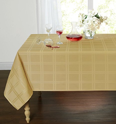 Spill Proof/Stain Resistant Plaid Tartan Fabric Tablecloth by GoodGram - Assorted Colors & Sizes (60 in. W x 102 in. L Oblong, Gold)
