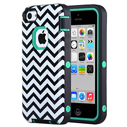 iPhone 5C Case, iPhone5C Case, ULAK Shockproof Hybrid Heavy Duty Dual Layer High Impact Protection Case Cover for Apple iPhone Apple iPhone 5C-Black Wave Green PC