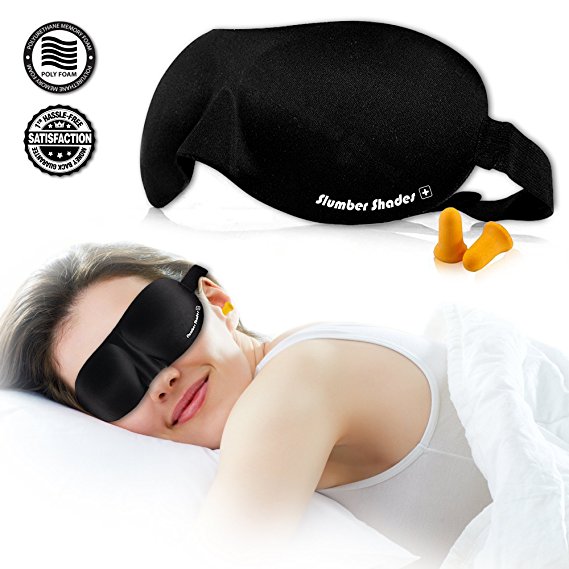 Slumber Shades   Sleep Mask Countoured Eye Shades Blindfold With Earplugs - Premium Lightweight Adjustable Eye Mask For Sleeping Travel Insomnia Shift Work Relaxing & Meditation