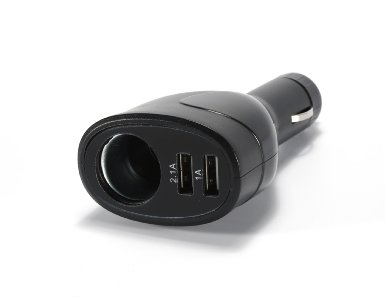 SZC 20w 3.1A Intelligent Dual USB Plus One Cigarette Lighter Car Charger for Apple, Samsung, Android and Windows Smartphones and Tablets