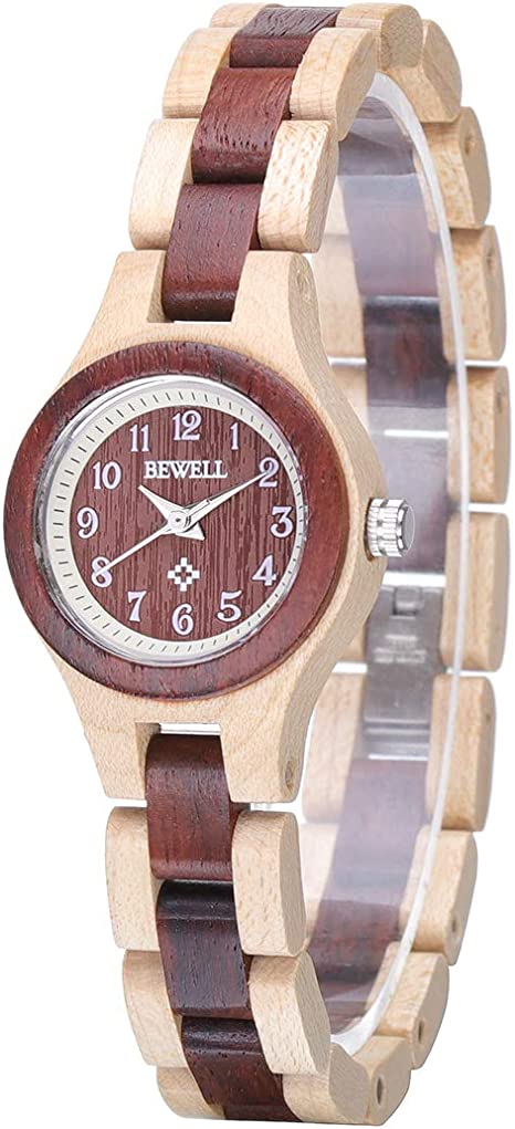 BEWELL Wood Watch Women Analog Quartz Handmade Lightweight Dress Wristwatches with Small Dial