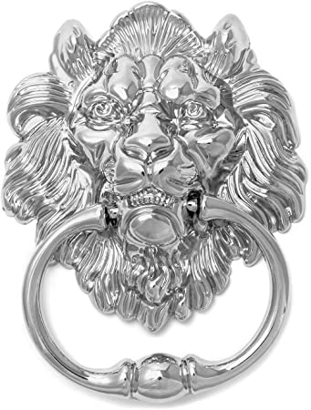 QWORK Silver Lion Door Handle Classical Lion Head Knocker