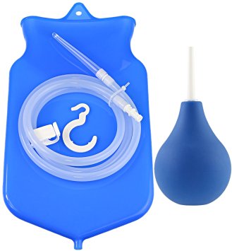 TruShield Enema Bag Kit (2 ltr) and Enema Bulb (224 ml - 7.43 oz) - Set of Two (Blue)