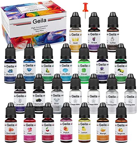 Alcohol Ink Sets - 24 Bottles Vibrant Colors Alcohol-Based Inks, High Concentrated Epoxy Resin Paint Colour Dye, Great for Resin Petri Dish, Coaster, Art Painting, Tumbler Cup Making,Resin dye