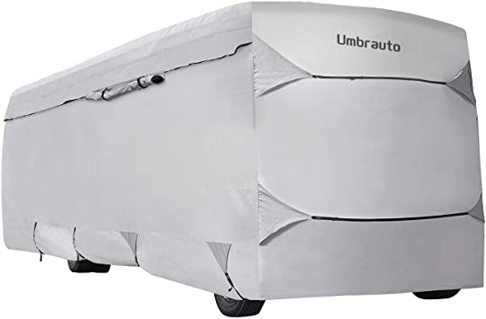 Umbrauto Class A RV Cover Thick 3 Layers Polypro Anti-UV Camper Cover Fits 34-37Ft Motorhome Breathable Waterproof Quick Drying, Grey