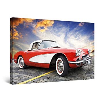 STARTONIGHT Canvas Wall Art - Chevrolet Corvette Classic, Cars Framed Wall Decor 32" x 48"