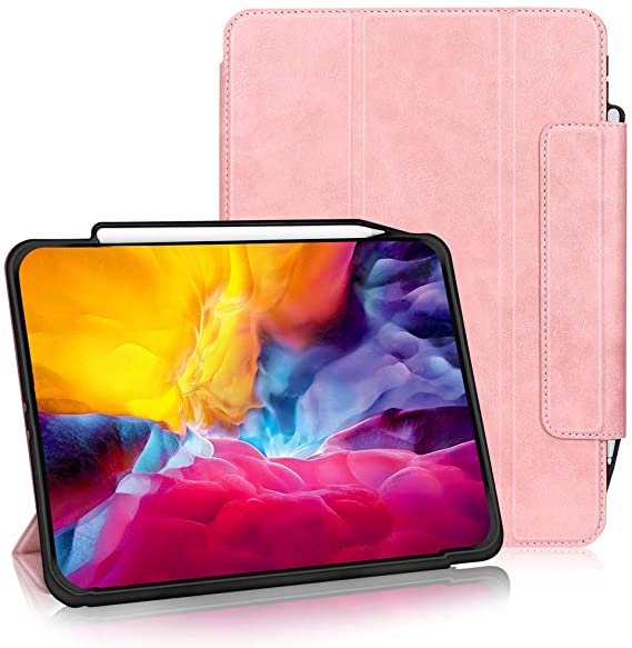 FYY Case for iPad Pro 11 Inch 2020 & 2018,Support iPad Pencil Charging,Auto Wake/Sleep, Protective Leather Cover with Pencil Holder for iPad Pro 11 2nd Generation 2020 & 1st Generation 2018 Rose Gold