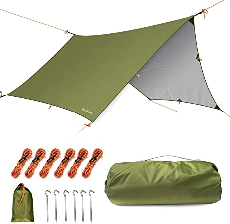 Unigear Hammock Rain Fly Camping Tarp, 15x14FT/12x10FT Multifunctional Waterproof Tent Tarp, Lightweight and Compact for Backpacking, Hiking, Traveling (Green, 12 x 10 ft)