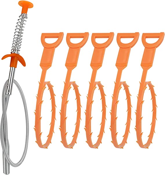 AmazonBasics Drain Clog Remover Tool, 6 Pack