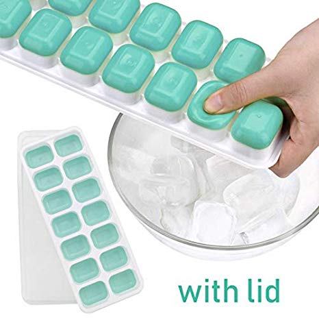 Sunerly Ice Cube Tray, Easy-Release Silicone and Flexible 14-Ice Trays with Spill-Resistant Removable Lid, LFGB Certified & BPA Free, Best for Freezer, Baby Food, Whiskey, Cocktail