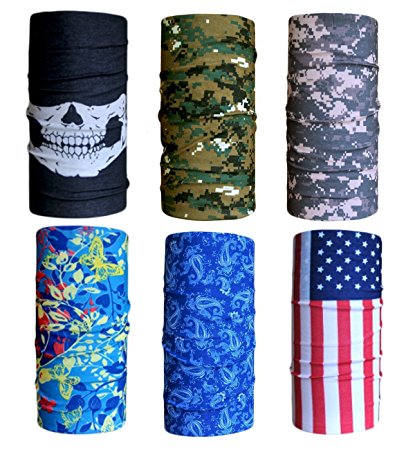 Cool Pack of 6 Pcs Seamless Style Camo Bandanna Headwear Scarf Wrap Neck Gaiters. Perfect for Running & Hiking, Biking & Riding, Skiing & Snowboarding, Hunting, Working Out & Yoga for Women and Men