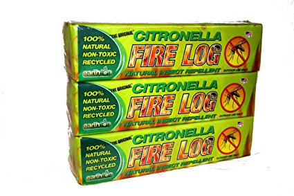 Earthlog, EC1000 Citronella Fire Log, Manufactured Anti-Mosquito Fire Log, 3Pack,Yellow and Green, 13X9.75X3.25