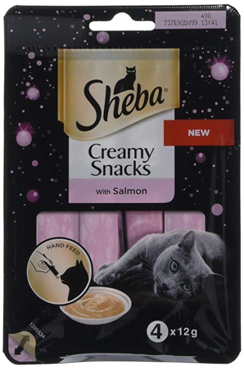 Sheba Creamy Snacks Cat Treats with Salmon, 4 x 12 g (Pack of 20)