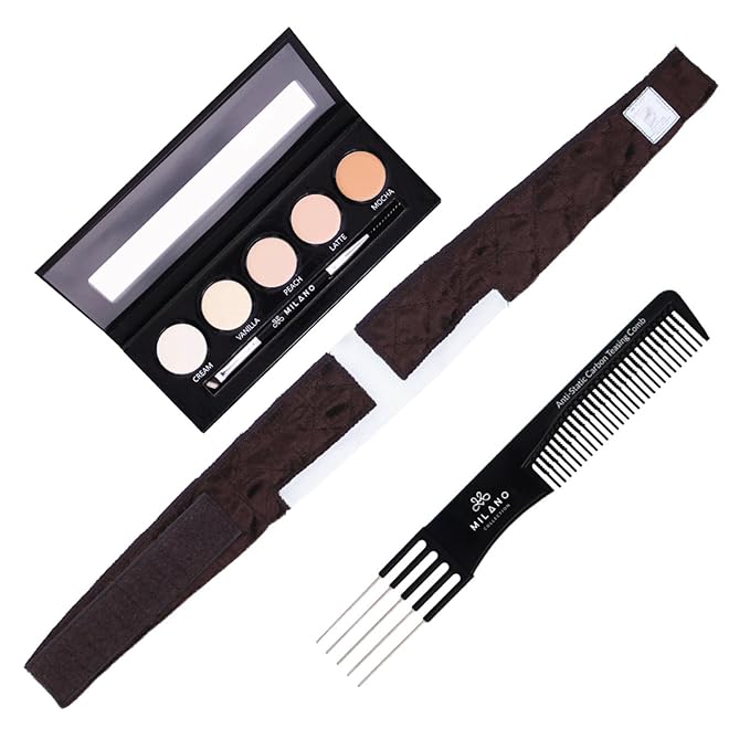 Milano Collection Scalp Illusion Kit- Lace WiGrip, Wig Knot Concealer Palette Plus Free Angled Brush and Teasing Comb (Chocolate Brown)