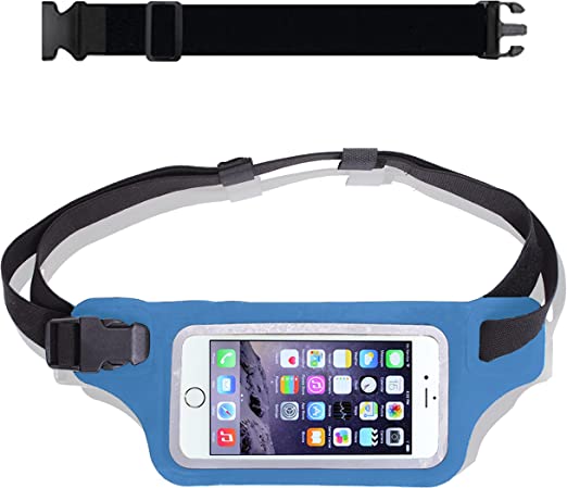 New Waterproof Running Swimming Belt Fanny Pack fits iPhone 6 7 8 X 11 12 Plus & Android Samsung - W/Touchscreen Cover - IPX8 Rated Dry Waist Bag Pouch for OCR, Ski, Beach, Pool, Kayaking, Rafting, etc!, Royal Blue, One Size