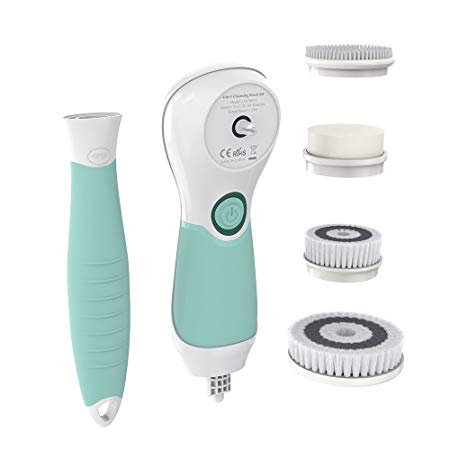 Facial Brush, USpicy Face And Body Electric Cleansing Brush with 4 Detachable Brush Heads, an Extra-Long Handle for Hard-to-Reach Areas and 2 Speed Settings IPX6 Waterproof, Medical Silicone Bristles