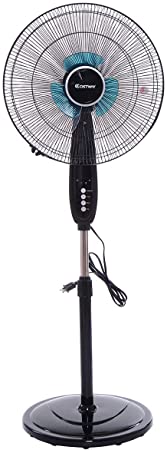 COSTWAY Pedestal Fan, 3-Speed Digital Control- Adjustable Height- Oscillating Standing Fan w/Timer- LCD Display- Double Blades- Remote Control, 16-Inch