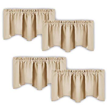 NICETOWN Room Darkening Window Valance - Solid Thermal Insulated 52 inches by 18 inches Scalloped Rod Pocket Curtain/Drape/Drapery Panels for Basement/Cafe Store, Biscotti Beige, Package of 4 Panels