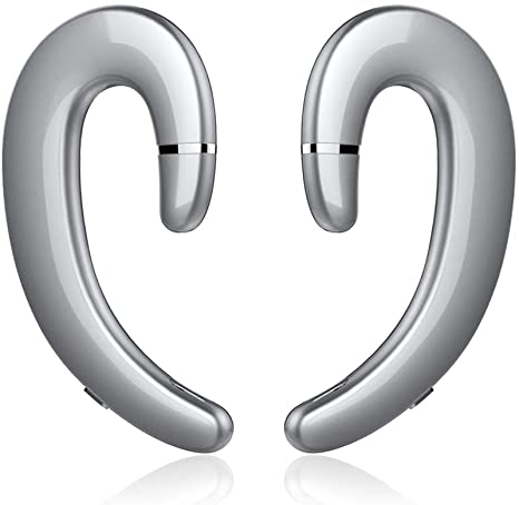 Efanr Ear-Hook Wireless Headset, 5.0 Bone Conduction Headphones with Mic, Lightweight Noise Cancelling 6 Hrs Playtime Wireless Painless Wearing Earphones for Android/iPhone Smart Phones (Silver)