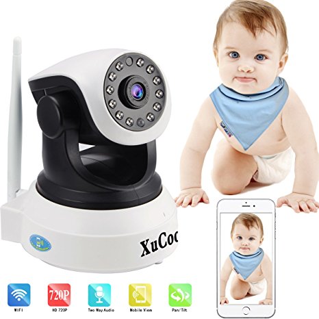 XuCoo Video Baby Monitor 720P HD IP Camera Wifi Security Cameras With Built-in Microphone Two-Way Audio TF Card and Day/Night Vision Pan/Tilt Alarm