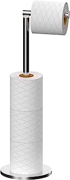 TOPSKY Free Standing Toilet Roll Holder Stainless Steel Rustproof Spare Toilet Paper Holder for 4-5 Jumbo Rolls Foldable Toilet Roll Storage for Bathroom Living Room Kitchen etc (Siliver)