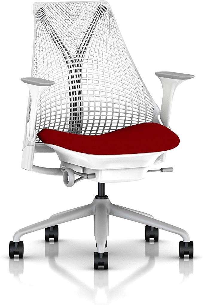 Herman Miller Sayl Task Chair: Tilt Limiter - Stationary Seat Depth - Stationary Arms - Standard Carpet Casters - Fog Base/Studio White Frame