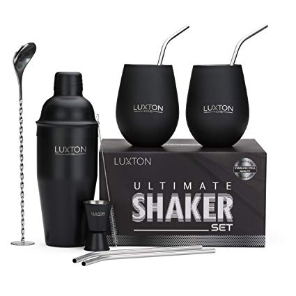 Luxton Home Ultimate Cocktail Shaker Set Matte Black - Plus 2 Cups & 4 Straws