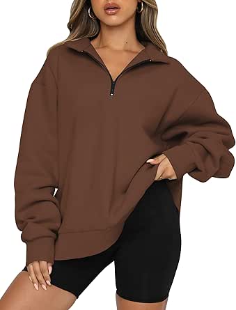 Trendy Queen Womens Oversized Sweatshirts Fall Fashion Hoodies Half Zip Pullover Long Sleeve Shirts Clothes Outfits