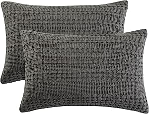 PHF 100% Cotton Waffle Pillowcases King Size, 2 Pack Soft Breathable Skin-Friendly Pillow Sham, Aesthetic Decorative Waffle Weave Pillow Case Covers, 20" X 36", No Filling, Charcoal Grey