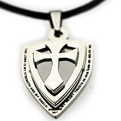 Psalm 28:7 Cross Shield Necklace "Lord is my strength and shield"