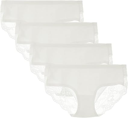 Women's 4 Pack Cotton Lace Coverage Seamless Brief Panty Underwear