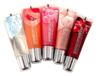 (Variety Pack of 5) Maybelline New York Shinesensational Lip Gloss Lipgloss - Minty Sheer, Peach Sorbet, Treat Me Sweet, Cherry Bloom, Cranberry Crave