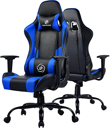 LUCKRACER Gaming Chair Office Chair Swivel Heavy Duty Chair Ergonomic Design with Cushion and Reclining Back Support(BLUE)