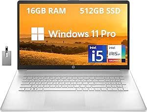 HP 17.3" IPS FHD Laptop, Intel i5-1235U Processor, 16GB RAM, 512GB PCIe SSD, Backlit Keyboard, Intel Iris Xe Graphics, Wi-Fi, Bluetooth, HDMI, Win 11 Pro, Silver, 32GB Hotface USB Card (Renewed)