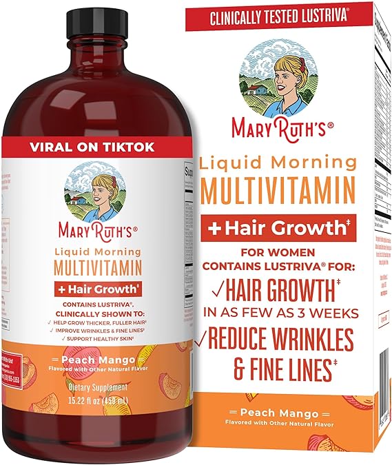 MaryRuth's Multivitamin Multimineral Supplement for Women   Hair Growth Vitamins | with Lustriva & Chromium Picolinate 1000mcg | Thicker Hair, Wrinkles, Fine Lines, Skin Care | Ages 18  | 15.22 Fl Oz