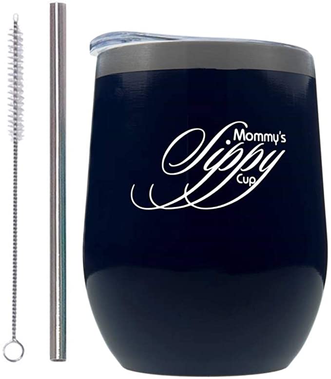 Mommy’s Sippy Cup Wine Tumbler, Gifts For New Moms Baby Shower, Wine Tumblers For New Moms, Vacuum Wine Tumbler, BPA-free Wine Tumbler, Blue