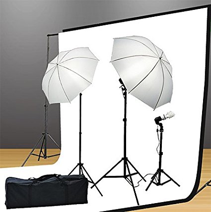Fancier UL105 6x9 BWGStudio Lighting Kit 1000 Watt Lighting Kit With Backdrop Support System And 6x9 feet Black White Muslin Backdrop
